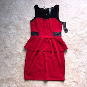 Kensie Red Peplum Mini Dress with Black Accents